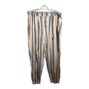 American Eagle Pants Womens Medium Peach Striped Paperbag Jogger Size L